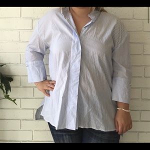 WHO WHAT WEAR Striped Button Down Blouse